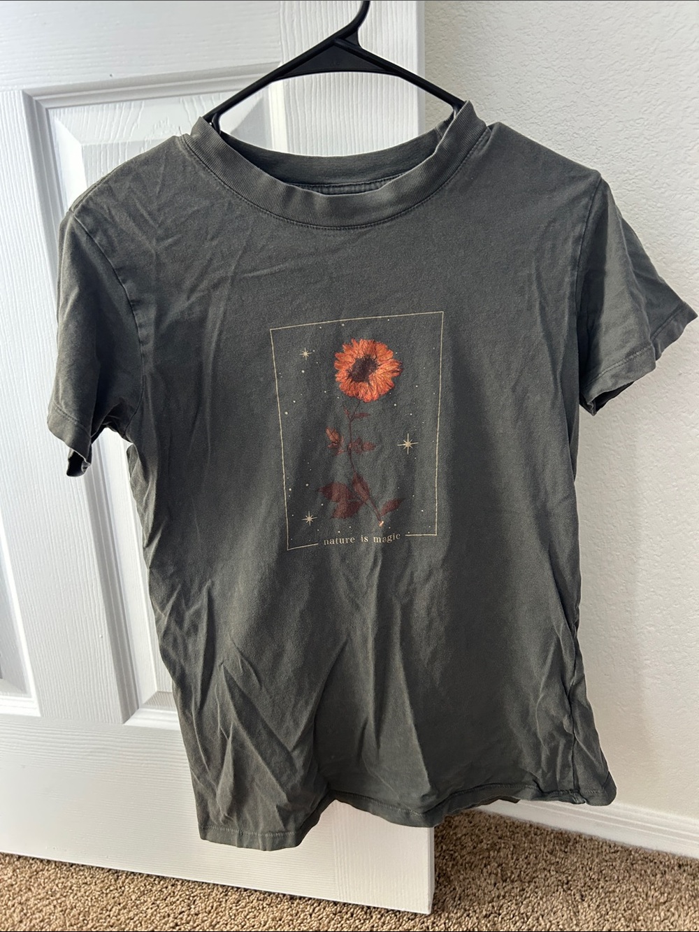 Cotton On Kids Short Sleeve Tee - Gray with Orange Floral Graphic